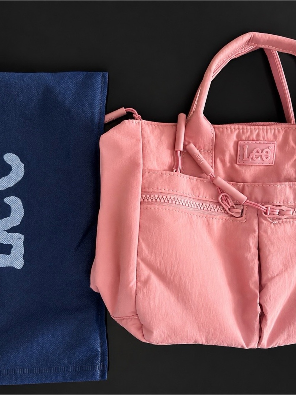 Lee Pink Mini Tote Bag with Front Zipper Pocket